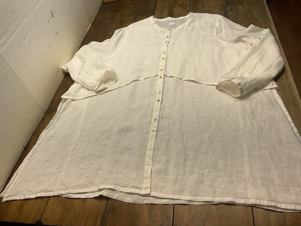POETRY 100% Linen Lagenlook Tunic Top White US18 Roll Tab Sleeve